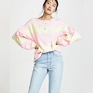 Free People Feels Right Sweatshirt Tulip Tie Dye Bubble Sleeves XS Pink Yellow